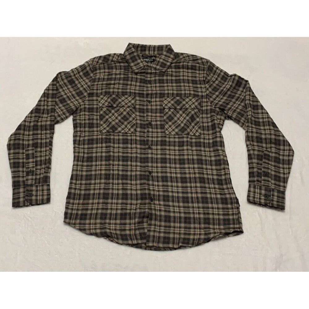 Kenneth Cole Brown Plaid Flannel Shirt Men’s Medium Slim Fit Button Up